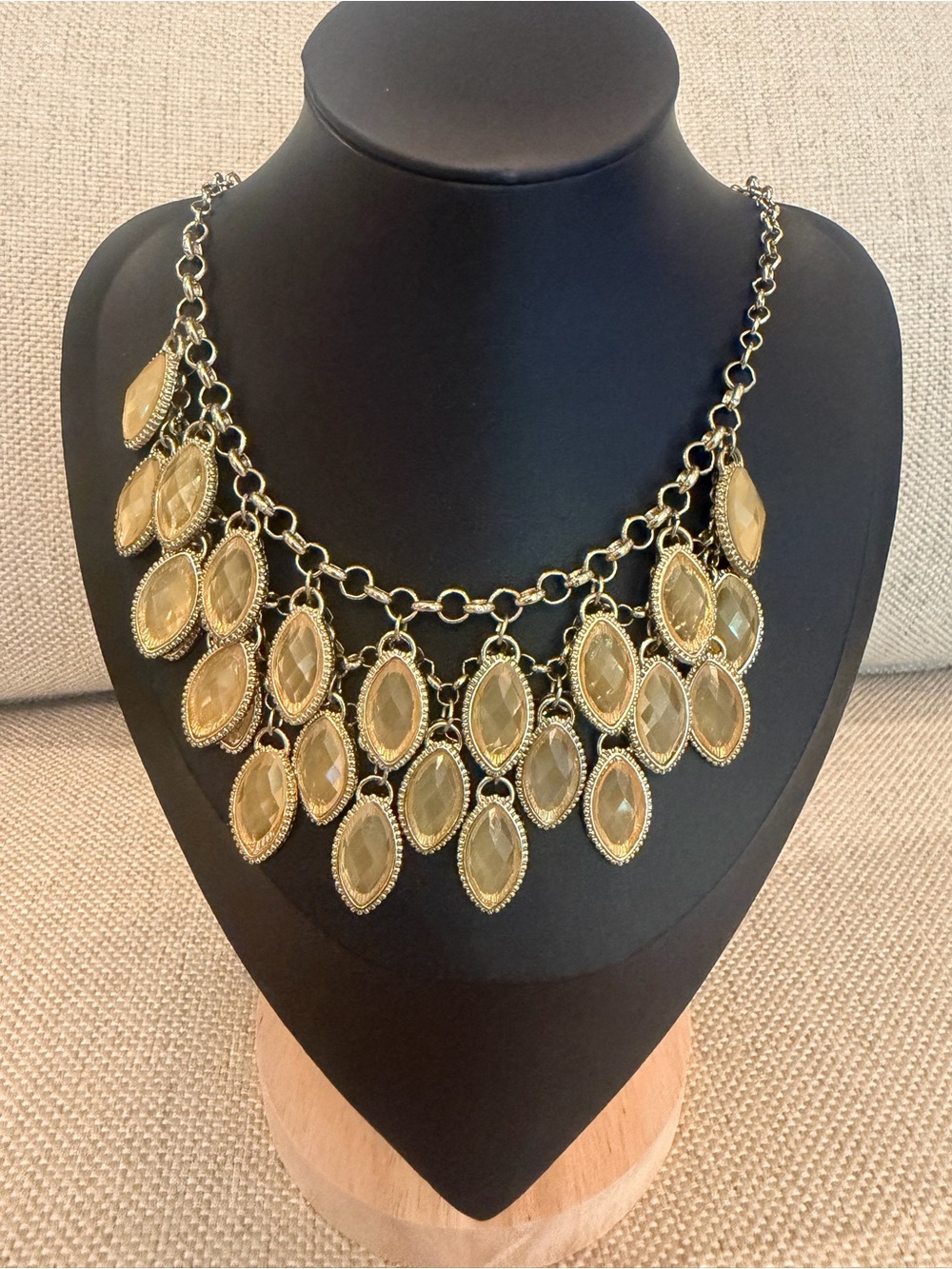 Vintage Gold-Tone Faceted Teardrop Bib Necklace